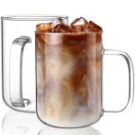 Set of 2 Large 20 oz Glass Coffee Mugs