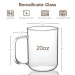 Set of 2 Large 20 oz Glass Coffee Mugs