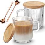 2 Pack Clear Glass Coffee Mugs with Spoons