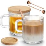 2 Pack Clear Glass Coffee Mugs with Spoons
