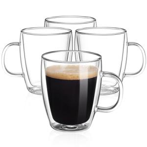 YUNCANG Double Wall Insulated Glass Coffee Mugs