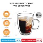 YUNCANG Double Wall Insulated Glass Coffee Mugs