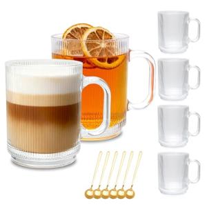 6 Pack Glass Coffee Mugs with Handles and Spoons