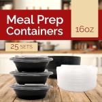 16 oz Reusable Meal Prep Container Bowls - 25 Pack