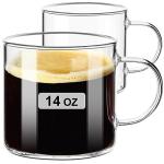 Clear Glass Coffee Mugs Set of 2, 14oz
