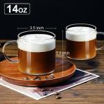 Clear Glass Coffee Mugs Set of 2, 14oz