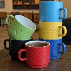 Set of 6 Colorful 12oz Ceramic Coffee Mugs