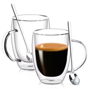 Double Wall Glass Coffee Mugs Set of 2