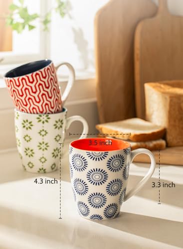 Vibrant set of 6 porcelain coffee mugs, 16 oz