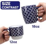 Blue and White Geometric Floral Coffee Mugs Set