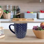Blue and White Geometric Floral Coffee Mugs Set