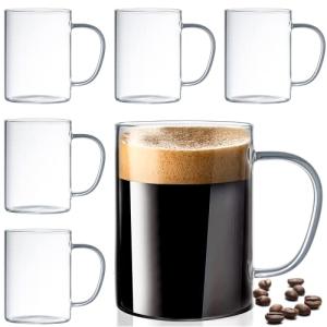 Set of 6 Durable Clear Glass Coffee Mugs