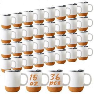 15oz Ceramic Coffee Mugs with Cork Bottom - 36 Pack