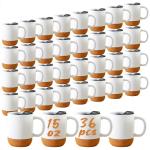 15oz Ceramic Coffee Mugs with Cork Bottom - 36 Pack