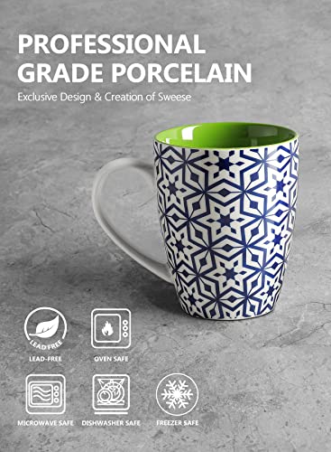 Vibrant set of 6 porcelain coffee mugs, 16 oz