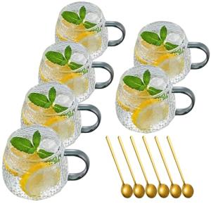 Vintage 15oz Glass Coffee Mugs Set of 6