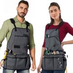 Stylish Gray Tool Apron with 18 Pockets