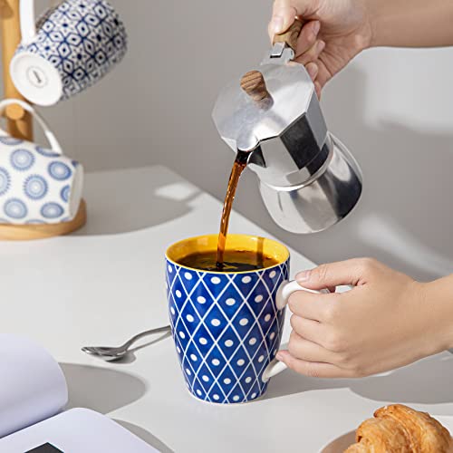 Vibrant set of 6 porcelain coffee mugs, 16 oz