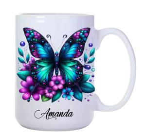 15oz Floral Butterfly Personalized Coffee Mug