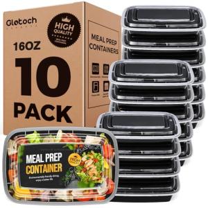 16 OZ Reusable Black Meal Prep Containers - 10 Pack