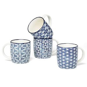 Set of 4 Blue and White Coffee Mugs