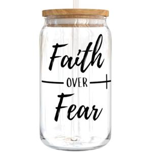 Faith Over Fear Glass Mug for Christian Women