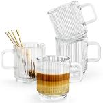 Clear Glass Coffee Mug Set with Spoons - 4 Pack