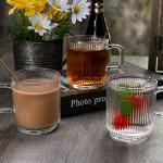 Clear Glass Coffee Mug Set with Spoons - 4 Pack