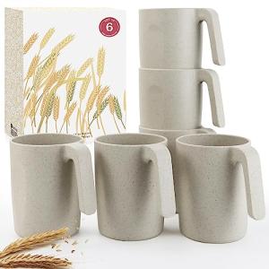 Set of 6 Beige Wheat Straw Coffee Mugs