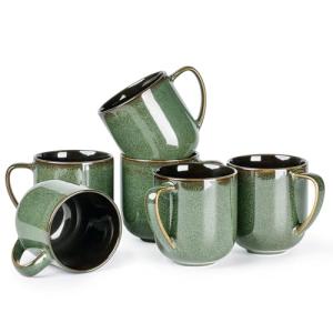 LERATIO 12oz Green Ceramic Coffee Mugs Set