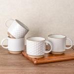 Stackable 15oz Ceramic Coffee Mugs Set of 4