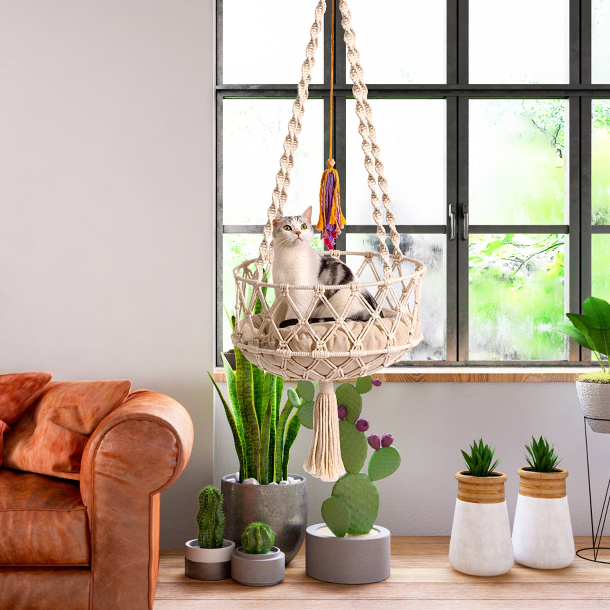 Mewoofun Woven Cat Hammock Bed with Cushion