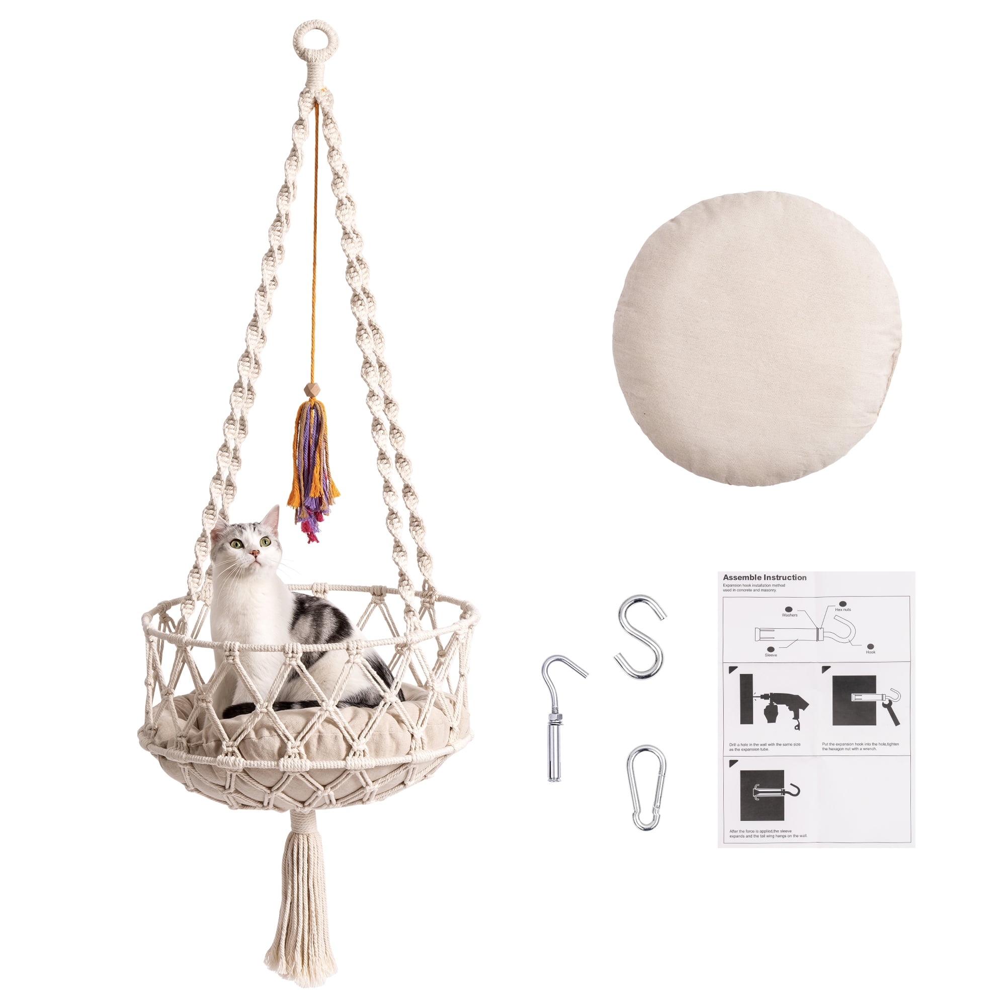 Mewoofun Woven Cat Hammock Bed with Cushion