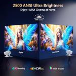 [3000+ Licensed Apps/Live TV/HDR10+/AI Movin 3.0 OS] Smart 4K-Projector with WiFi and Bluetooth, Goiaey Portable Projector with 360°Stand, 50W DoIby Audio, Auto Focus&Keystone, Outdoor Movie Proyector