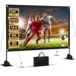 120inch Outdoor Projector Screen with Stand: 16:9 4K HD Portable Projector Screen Outdoor Indoor - Front/Rear Movie Screen with Carry Bag, Sandbag - Projection Screen for Backyard, Camping, Theater