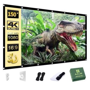 AAJK Projector Screen 150 inch, Washable Projector Screen 16:9 Foldable Anti-Crease Portable Projector Movies Screen for Home Theater Outdoor Indoor Support Double Sided Projection