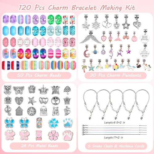 DIY Charm Bracelet Kit for Girls - 120 Pcs