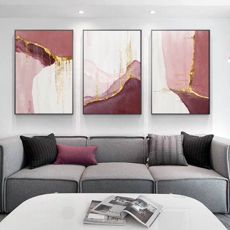 Modern Pink and Gold Canvas Wall Art Set