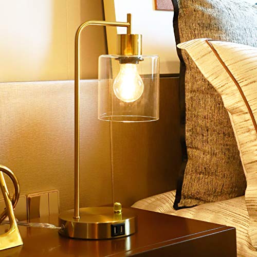 Gold Industrial Desk Lamp with USB Ports and Dimming