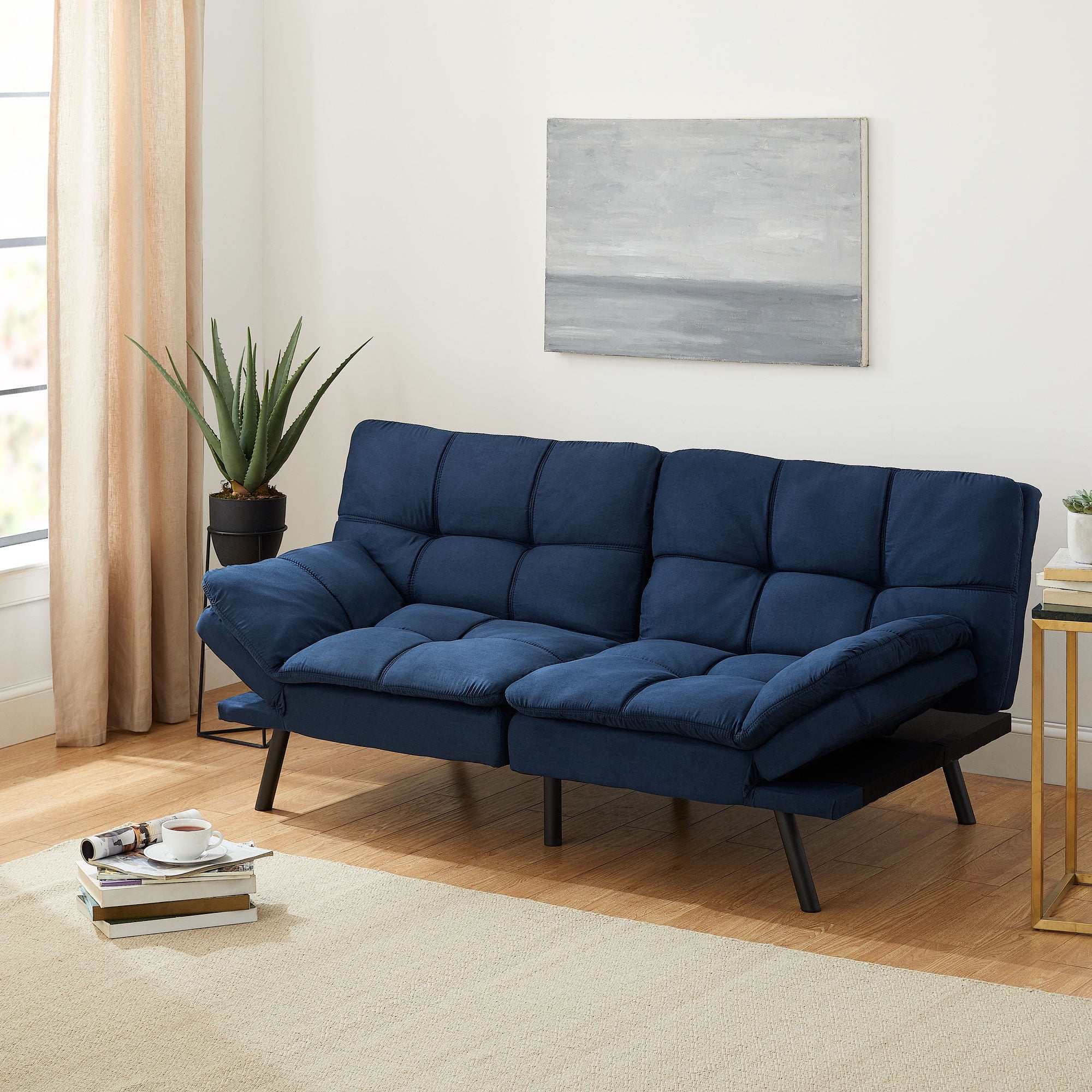 Mainstays Memory Foam Futon, Blue Faux Suede