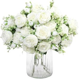 White Peony Silk Flower Bouquets for Home Decor
