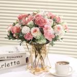 2 Bunches Pink Artificial Peonies & Roses Bouquet