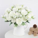 White Peony Silk Flower Bouquets for Home Decor