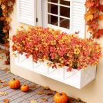 20 PCS Autumn Faux Flowers, UV Resistant Decor