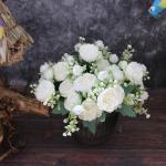 White Peony Silk Flower Bouquets for Home Decor