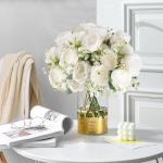 White Peony Silk Flower Bouquets for Home Decor