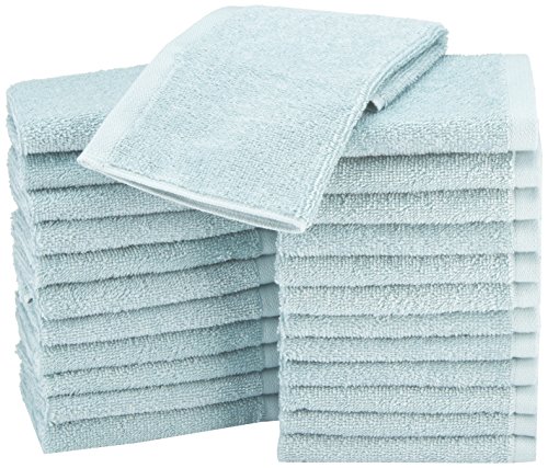 Amazon Basics Fast Drying, Extra Absorbent, Terry Cotton Washcloths - Pack of 24, Ice Blue, 12 x 12-Inch