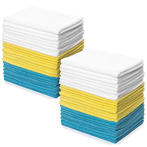 Zeppoli Reusable Microfiber Cleaning Cloth Set - 12 x 16 Inch Microfiber Cloth - 48 Pack Washcloth, Auto Detailing Supplies – Cleaning Rags, Works Great with Windex