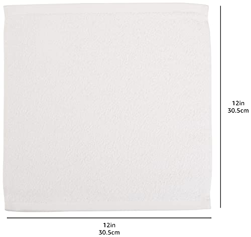Amazon Basics Fast Drying, Extra Absorbent, Terry Cotton Washcloths - Pack of 60, White, 12 x 12-Inch