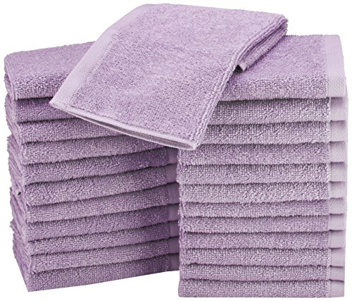 Amazon Basics Fast Drying, Extra Absorbent, Terry Cotton Washcloths - Pack of 24, Lavender, 12 x 12-Inch